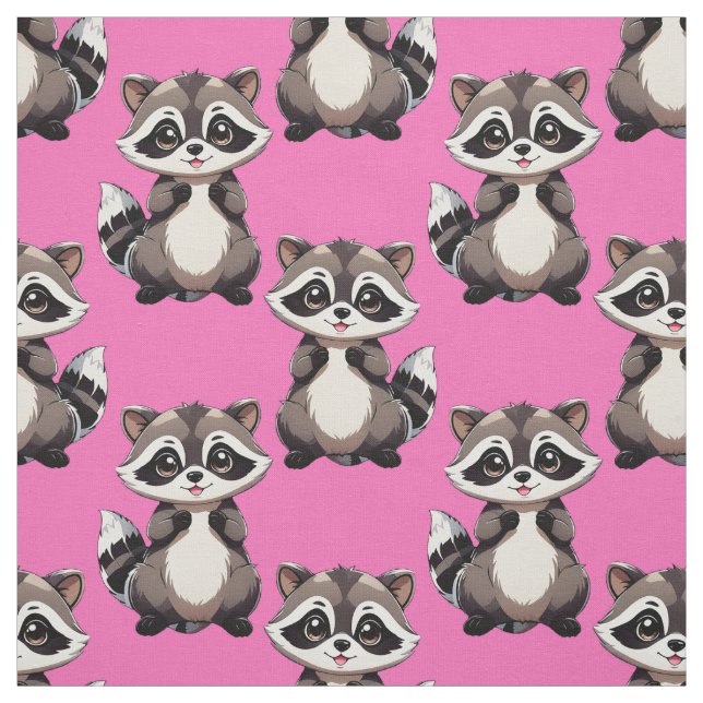 Raccoon Pattern Design Pink  Fabric (Swatch)