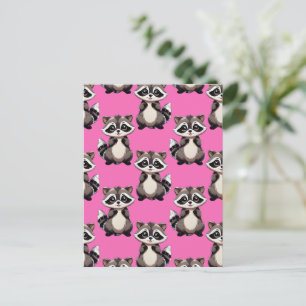 Raccoon Pattern Design Pink  Postcard