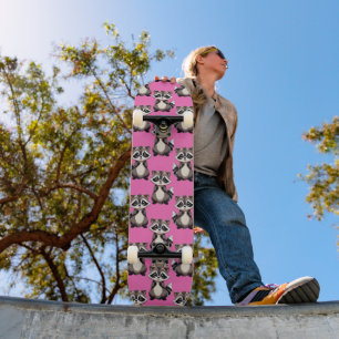Raccoon Pattern Design Pink  Skateboard