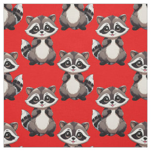 Raccoon Pattern Design Red  Fabric