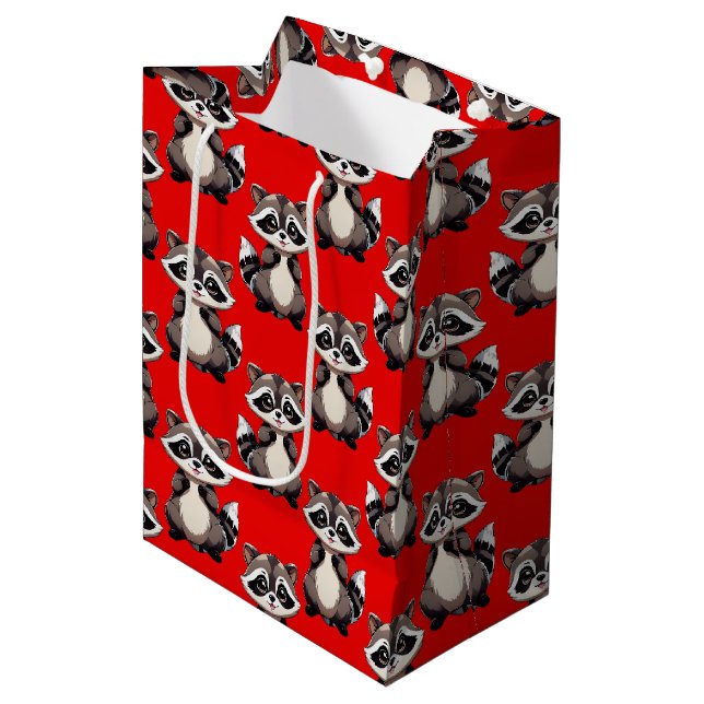 Raccoon Pattern Design Red  Medium Gift Bag (Front Angled)
