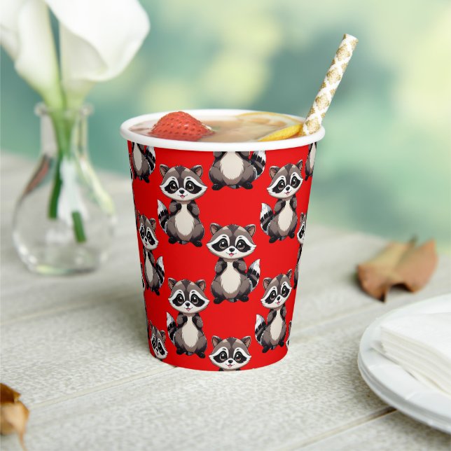 Raccoon Pattern Design Red  Paper Cups (Insitu)