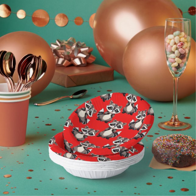 Raccoon Pattern Design Red  Paper Plate (Multi)