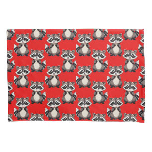 Raccoon Pattern Design Red Pillowcase
