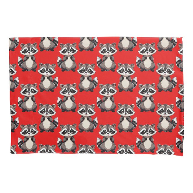 Raccoon Pattern Design Red  Pillowcase (Front)