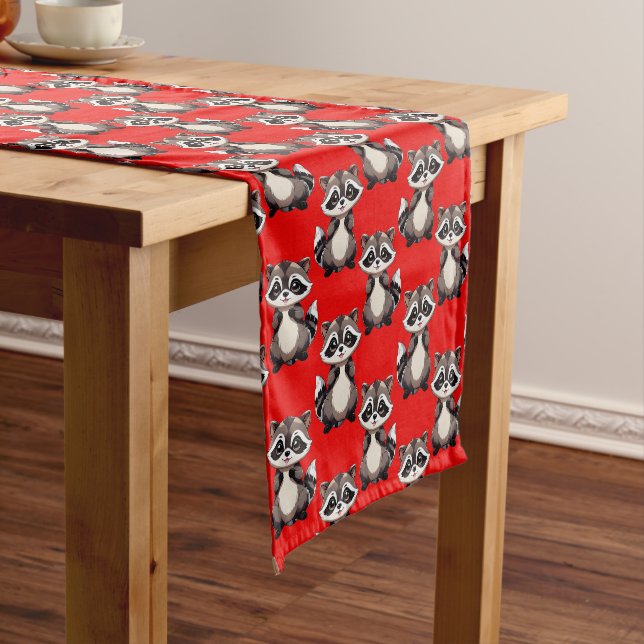 Raccoon Pattern Design Red  Short Table Runner (In Situ)