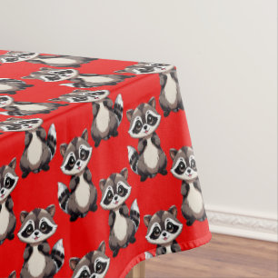 Raccoon Pattern Design Red  Tablecloth