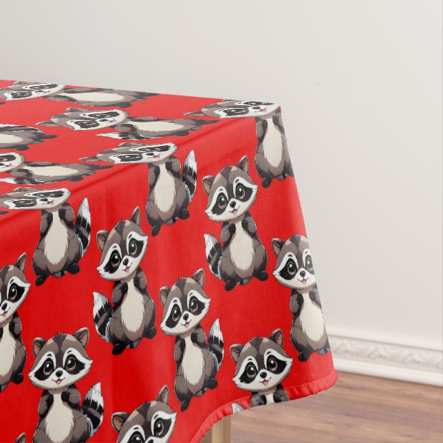 Raccoon Pattern Design Red  Tablecloth (In Situ)