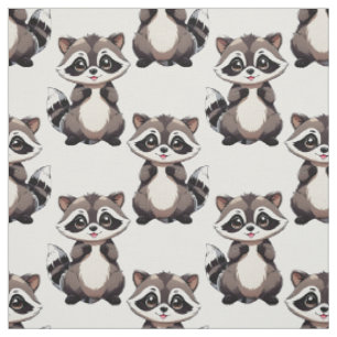 Raccoon Pattern Design White Fabric