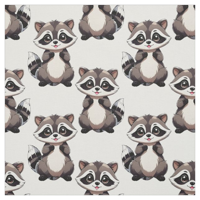 Raccoon Pattern Design White  Fabric (Swatch)