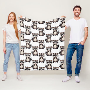 Raccoon Pattern Design White Fleece Blanket