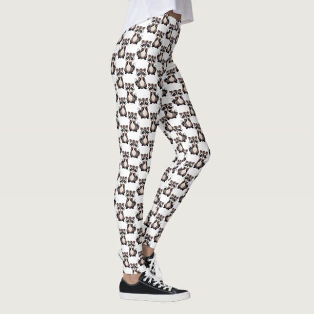 Raccoon Pattern Design White  Leggings (Right)