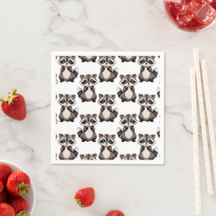 Raccoon Pattern Design White  Napkin