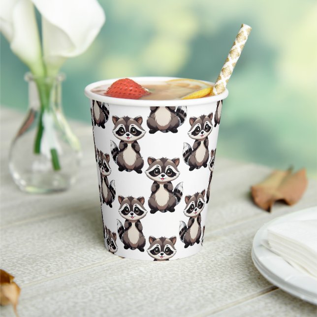 Raccoon Pattern Design White  Paper Cups (Insitu)
