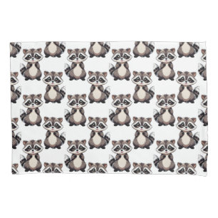 Raccoon Pattern Design White Pillowcase