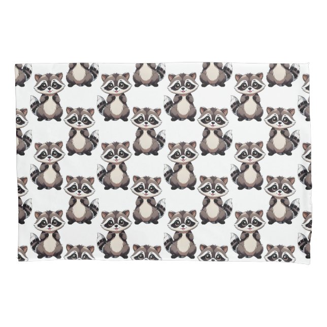 Raccoon Pattern Design White  Pillowcase (Front)
