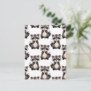 Raccoon Pattern Design White Postcard