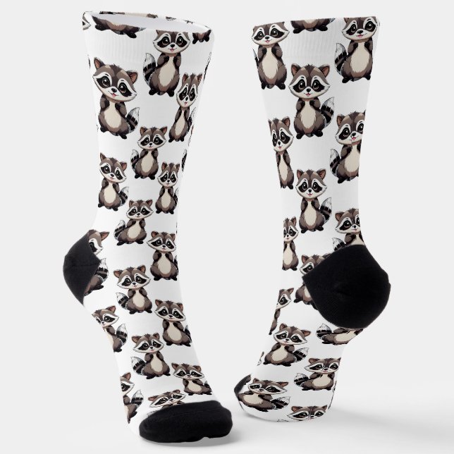 Raccoon Pattern Design White  Socks (Angled)
