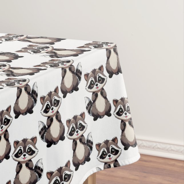 Raccoon Pattern Design White  Tablecloth (In Situ)