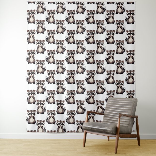 Raccoon Pattern Design White  Tapestry (In Situ)
