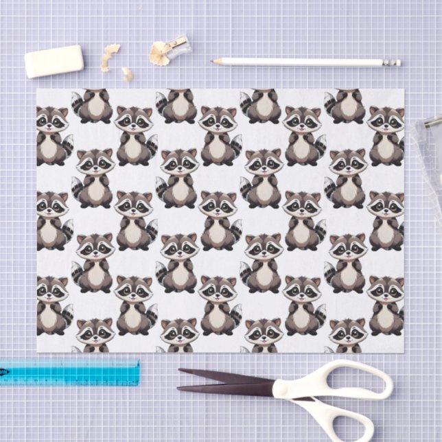 Raccoon Pattern Design White  Tissue Paper (Craft)