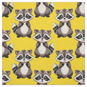Raccoon Pattern Design Yellow  Fabric