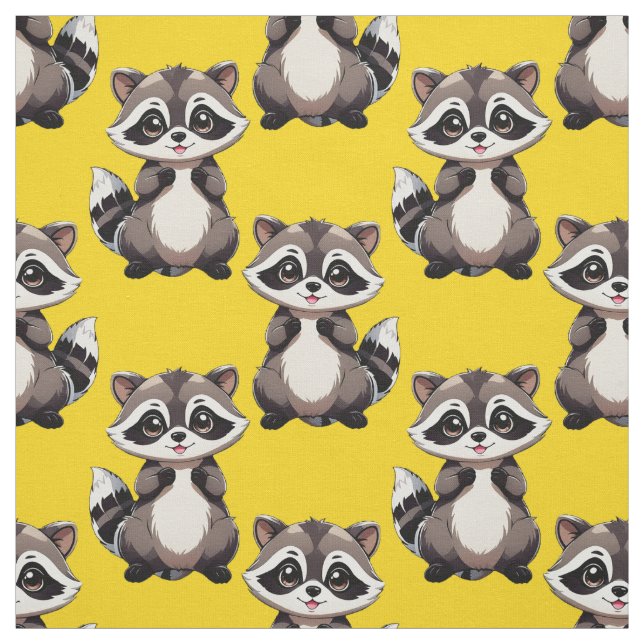 Raccoon Pattern Design Yellow  Fabric (Swatch)