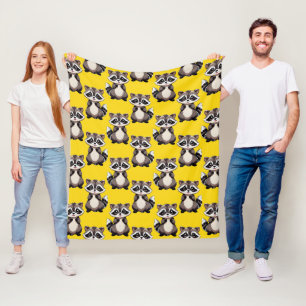 Raccoon Pattern Design Yellow  Fleece Blanket