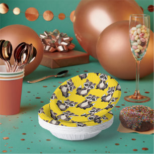 Raccoon Pattern Design Yellow Paper Plate