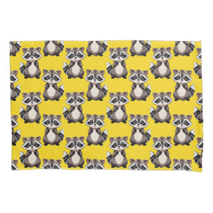 Raccoon Pattern Design Yellow  Pillowcase