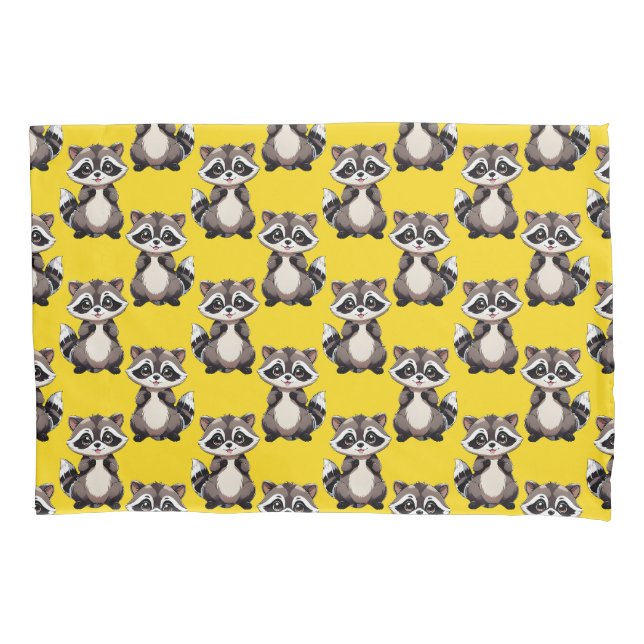 Raccoon Pattern Design Yellow  Pillowcase (Front)