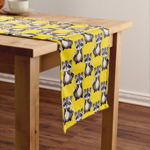 Raccoon Pattern Design Yellow  Short Table Runner
