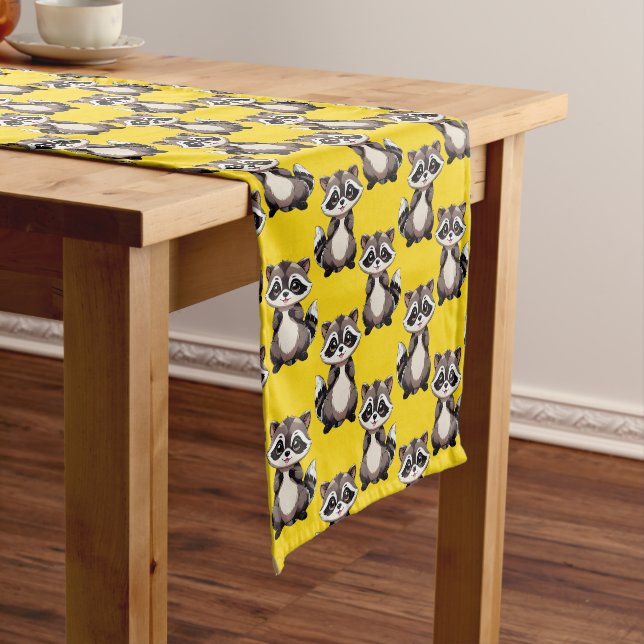 Raccoon Pattern Design Yellow  Short Table Runner (In Situ)