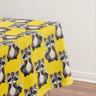 Raccoon Pattern Design Yellow  Tablecloth