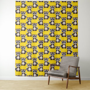 Raccoon Pattern Design Yellow  Tapestry
