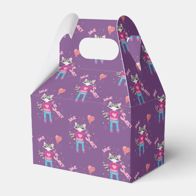 Raccoon pattern purple Valentine's Day favour boxe Favor Box (Front Side)