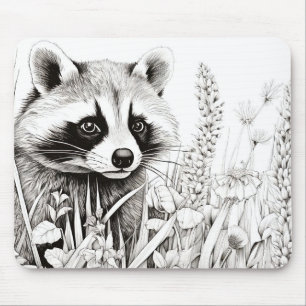 Raccoon Peaceful Nature Prairie Sketch Drawing Art Mouse Pad