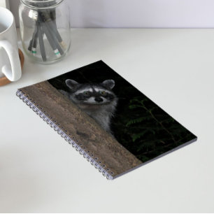 Raccoon Peeking from Behind Tree Nature Photo Notebook