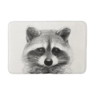 Raccoon Pencil Drawing Bath Mat