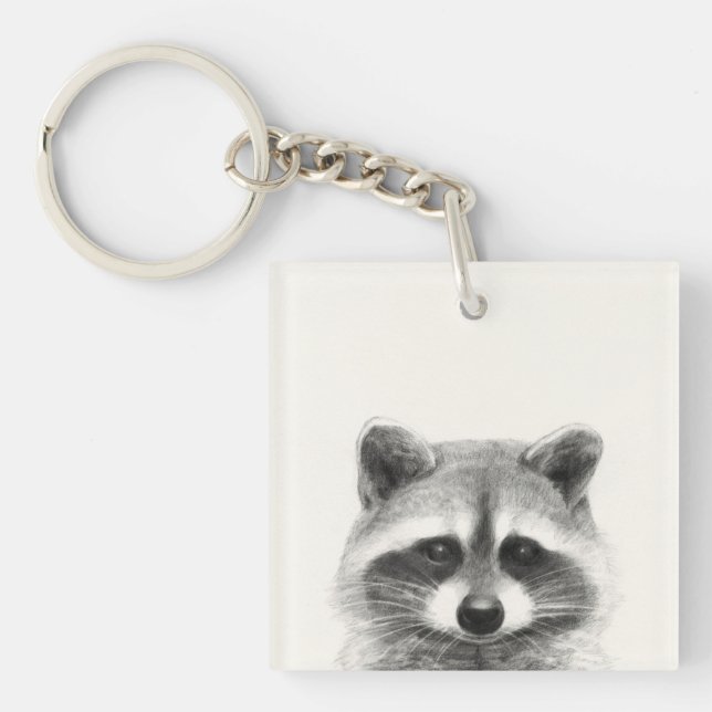 Raccoon Pencil Drawing Keychain (Front)