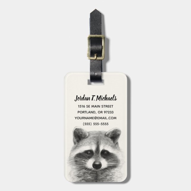Raccoon Pencil Drawing Luggage Tag (Front Vertical)
