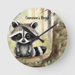 Raccoon Personalized Woodland Round Clock