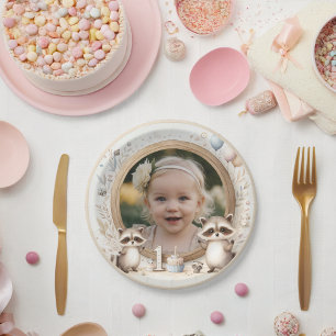 Raccoon Photo Frame for First Birthday Parties Paper Plate