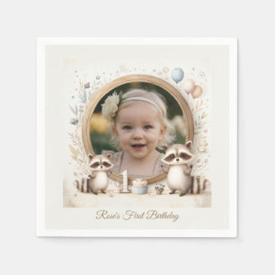 Raccoon Photo Frame for Kids' Birthday Parties Napkin