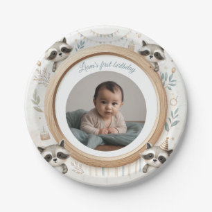 Raccoon Photo Frame for Kids' Birthday Parties Paper Plate