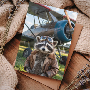 Raccoon Pilot Airplane Funny Photo Birthday Postcard