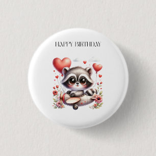 Raccoon Pilot Birthday 1 Inch Round Button