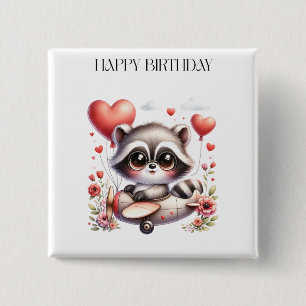 Raccoon Pilot Birthday 2 Inch Square Button