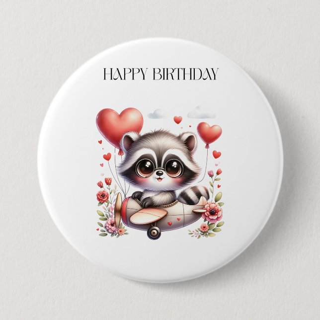 Raccoon Pilot Birthday 3 Inch Round Button (Front)