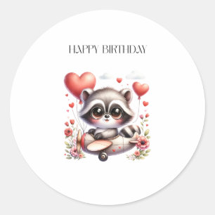 Raccoon Pilot Birthday Classic Round Sticker